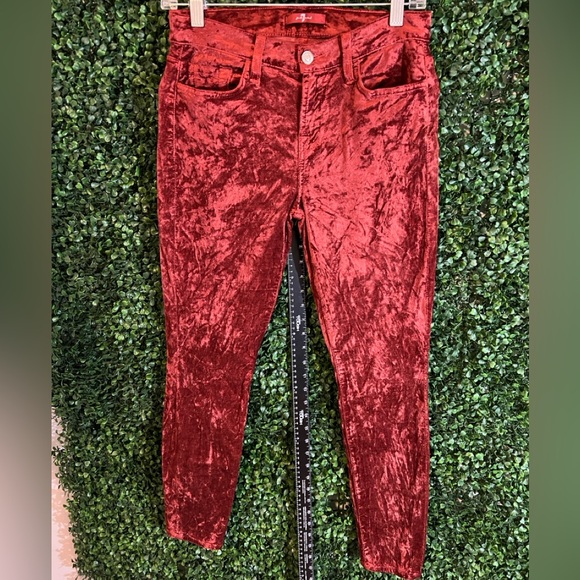 7 For All Mankind, Crushed Velvet Skinny Jeans, Maroon, Size 26 - Picture 2 of 10